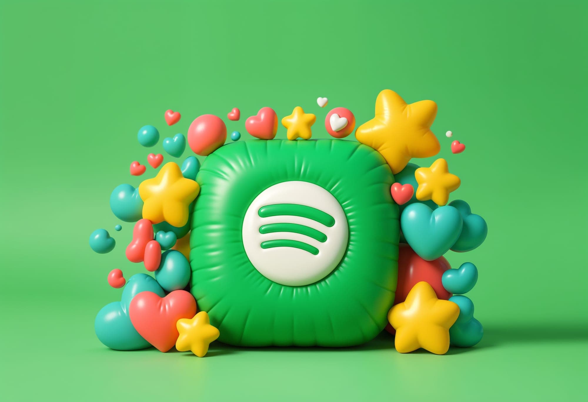 Spotify logo with hearts and stars — Wrapped engagement